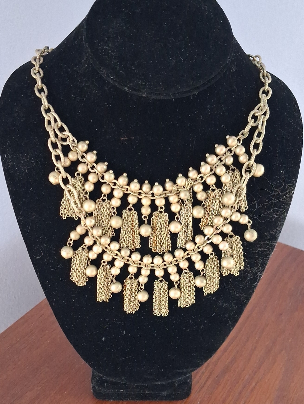 Layered Fringe Bead Necklace in gold/brass tone